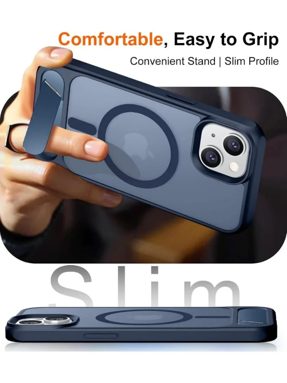 Magnetic Slim Matte Phone Case with Kickstand for iPhone 14/13 - Shockproof